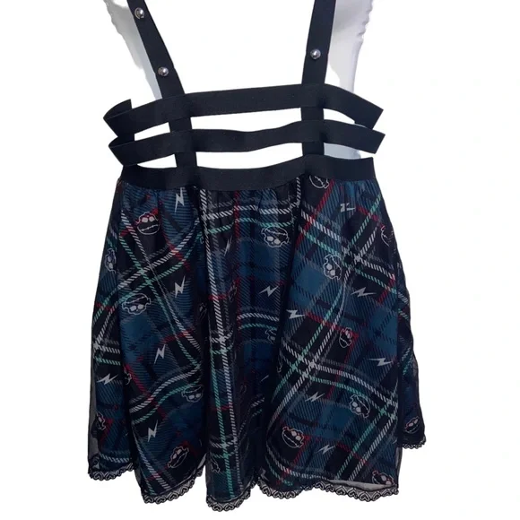 Monster High Frankie Stein Her Universe Dress Medium Skulls Goth Suspenders Cage - Picture 5 of 11